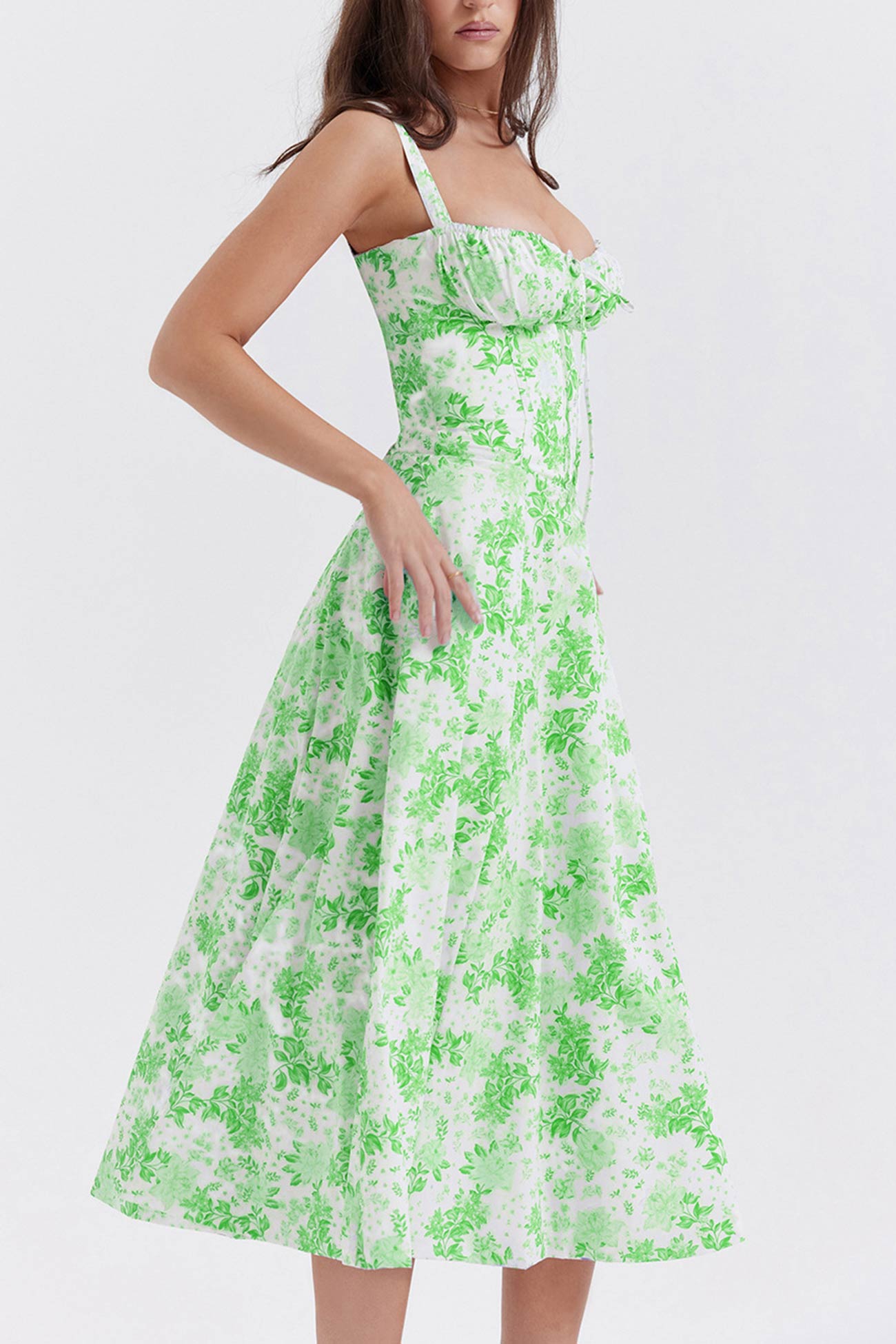 Women's Midi Dress - Corset Bodice - Sweetheart Neckline - Slit Skirt Elegant Fit