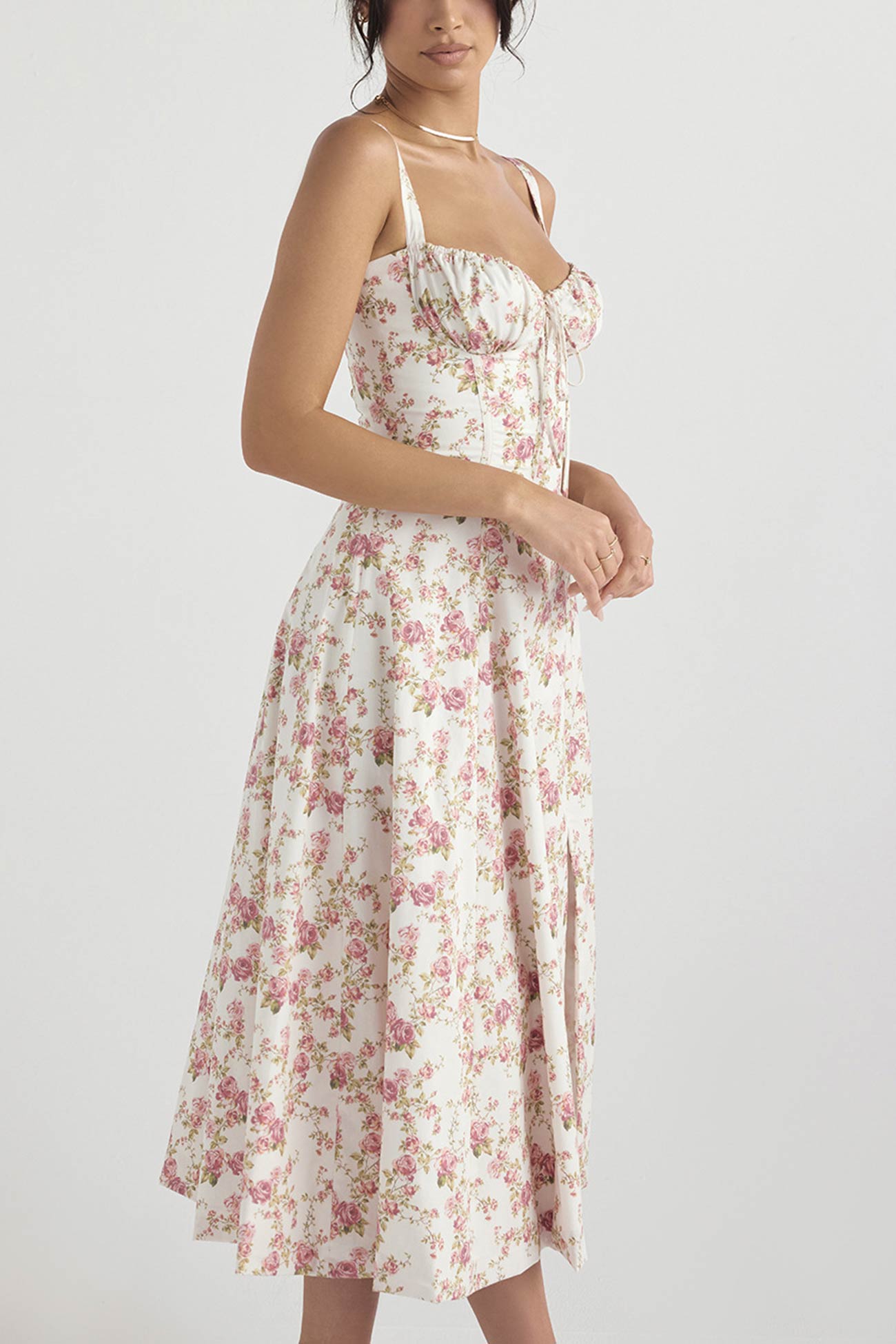 Women's Midi Dress - Corset Bodice - Sweetheart Neckline - Slit Skirt Elegant Fit
