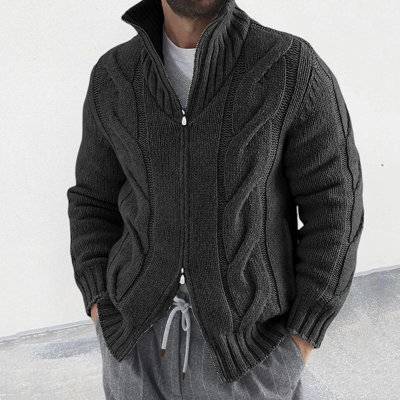 Cardigan with two-way zipper for men