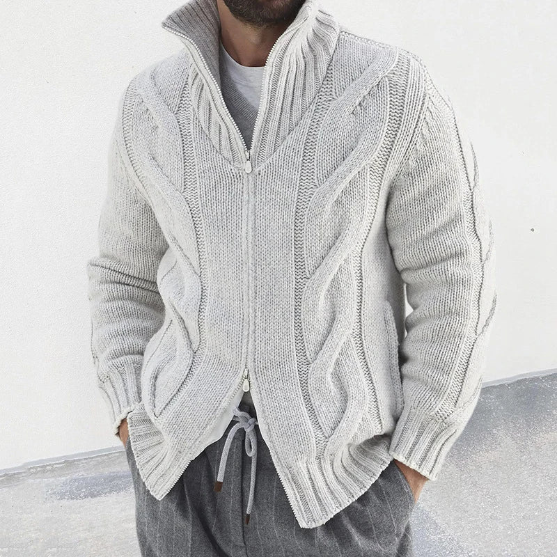 Cardigan with two-way zipper for men