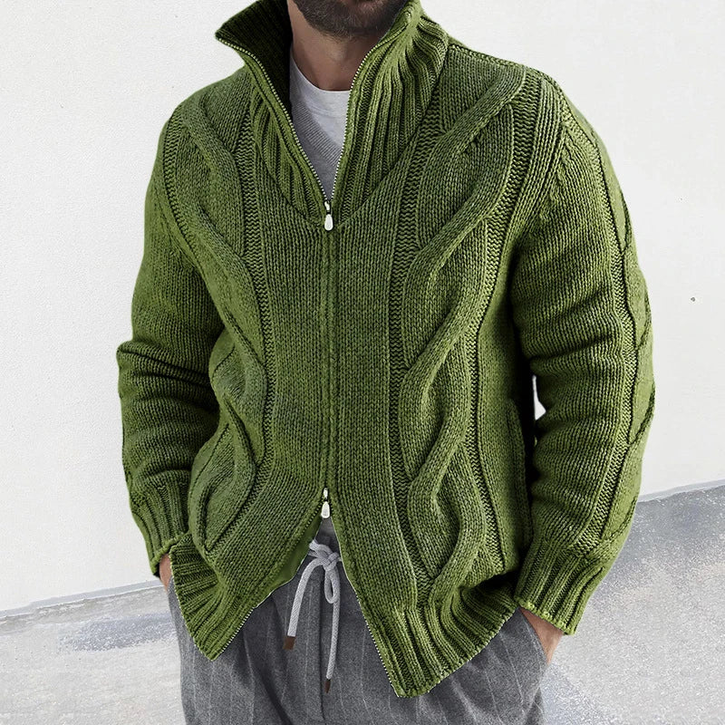 Cardigan with two-way zipper for men