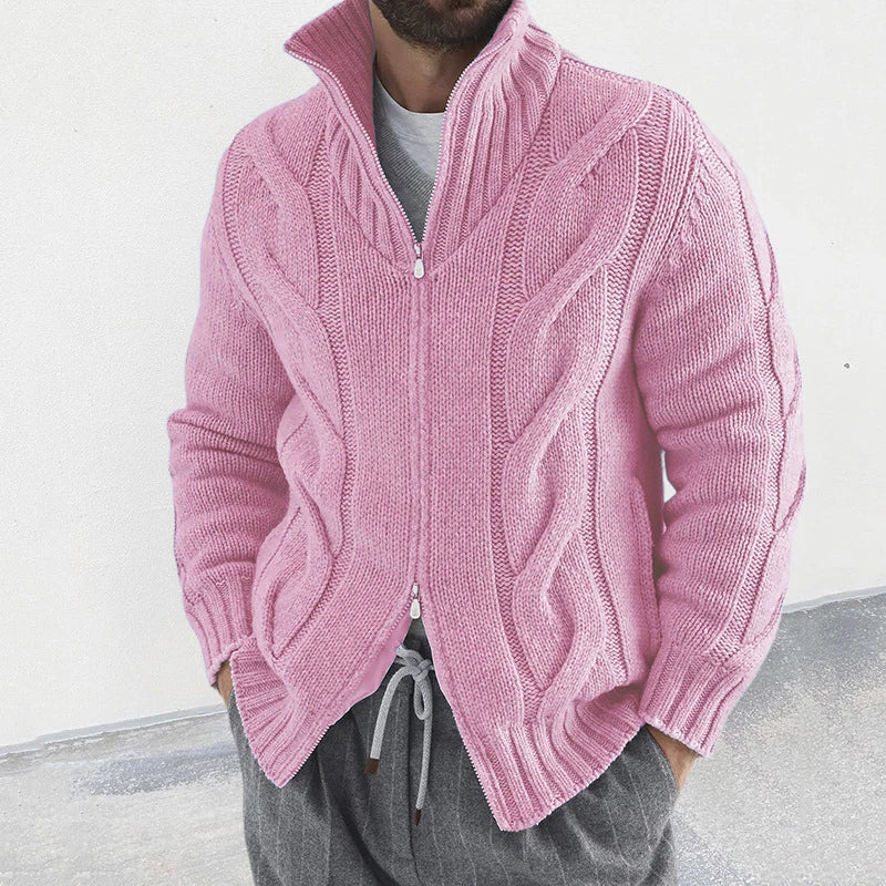 Cardigan with two-way zipper for men