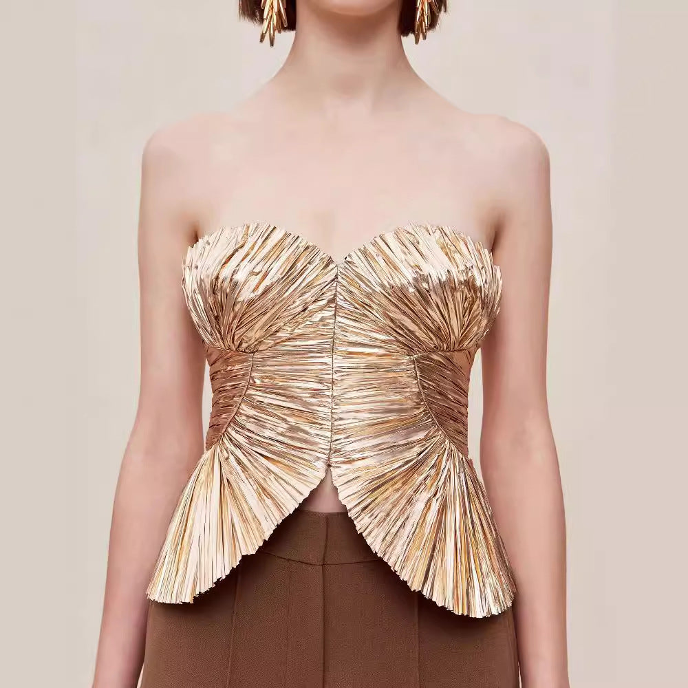 Women's - Elegant Pleated European Style Dress Top - Lightweight Fabric - Perfect for Any Occasion