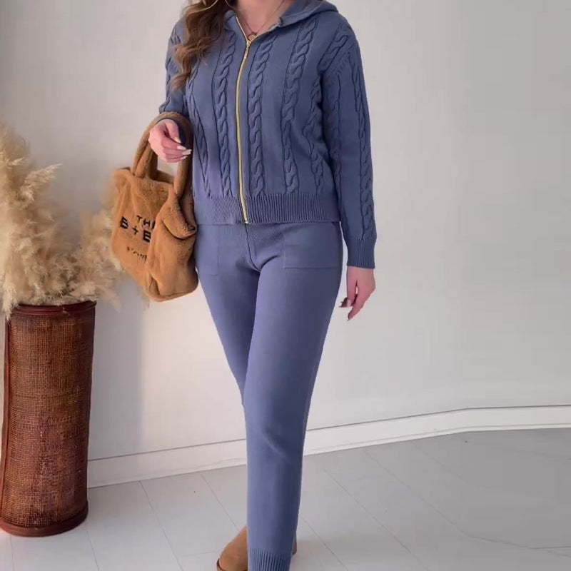 Casual two-piece jacquard sweater and cardigan