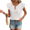 Women's - Jacquard V-neck Puff Sleeve Tee Top - Stylish & Comfortable - Perfect for Casual Outings