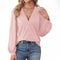 Women's - V-neck Casual Long-Sleeved Shirt - Comfortable Cotton Blend - Perfect for Everyday Wear