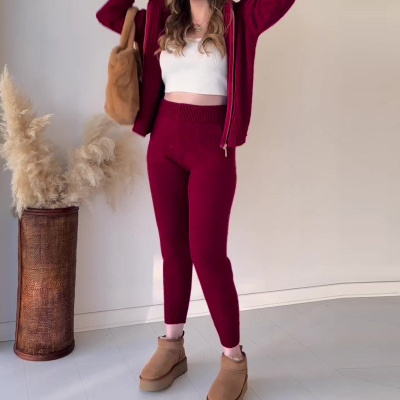 Casual two-piece jacquard sweater and cardigan