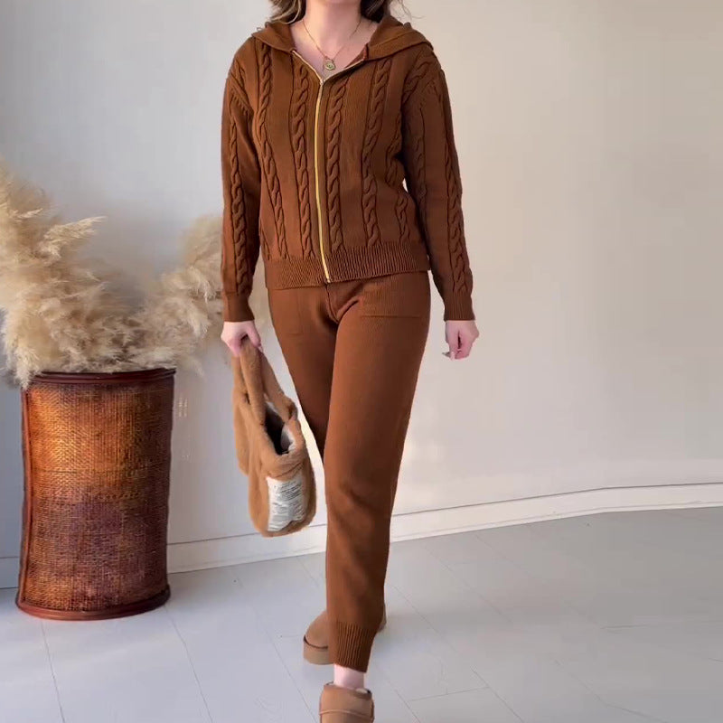 Casual two-piece jacquard sweater and cardigan
