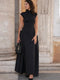 Women's Evening Gown - High Neckline - Cap Sleeves - Floor-Length Elegant Dress