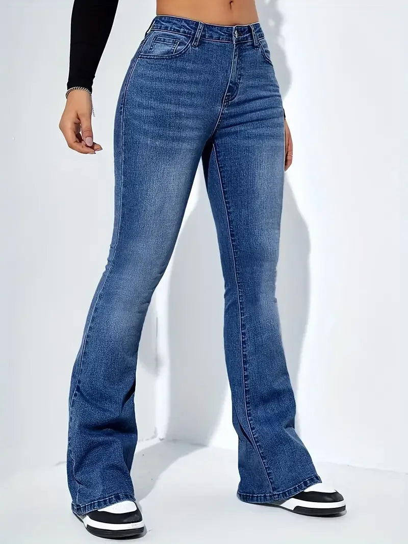 Retro Washed High-Waisted Flared Denim Jeans