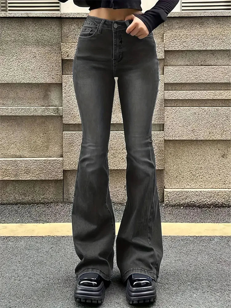 Retro Washed High-Waisted Flared Denim Jeans