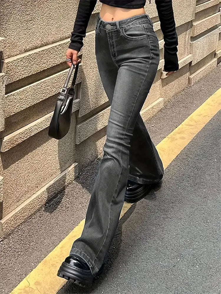 Retro Washed High-Waisted Flared Denim Jeans