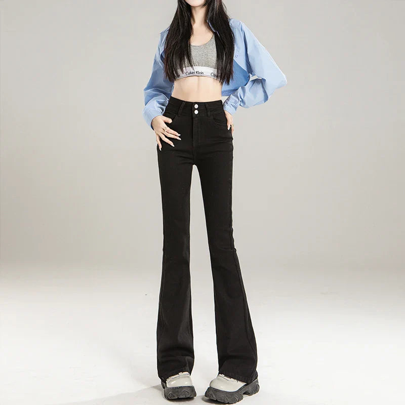Retro Washed High-Waisted Flared Denim Jeans