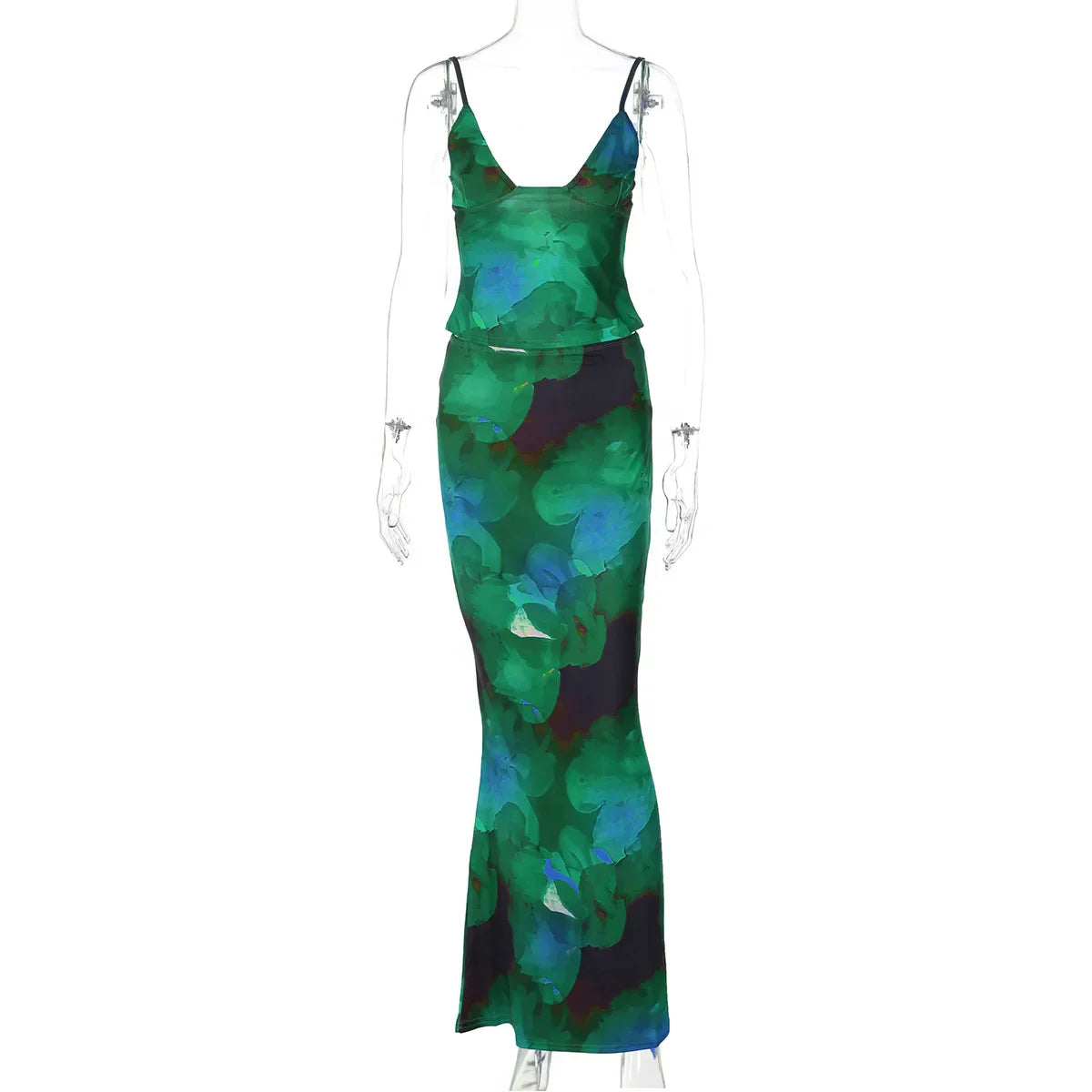 Summer Fashion: Women's Elegant Tie-Dye 2-Piece Set with Maxi Skirt and Crop Top