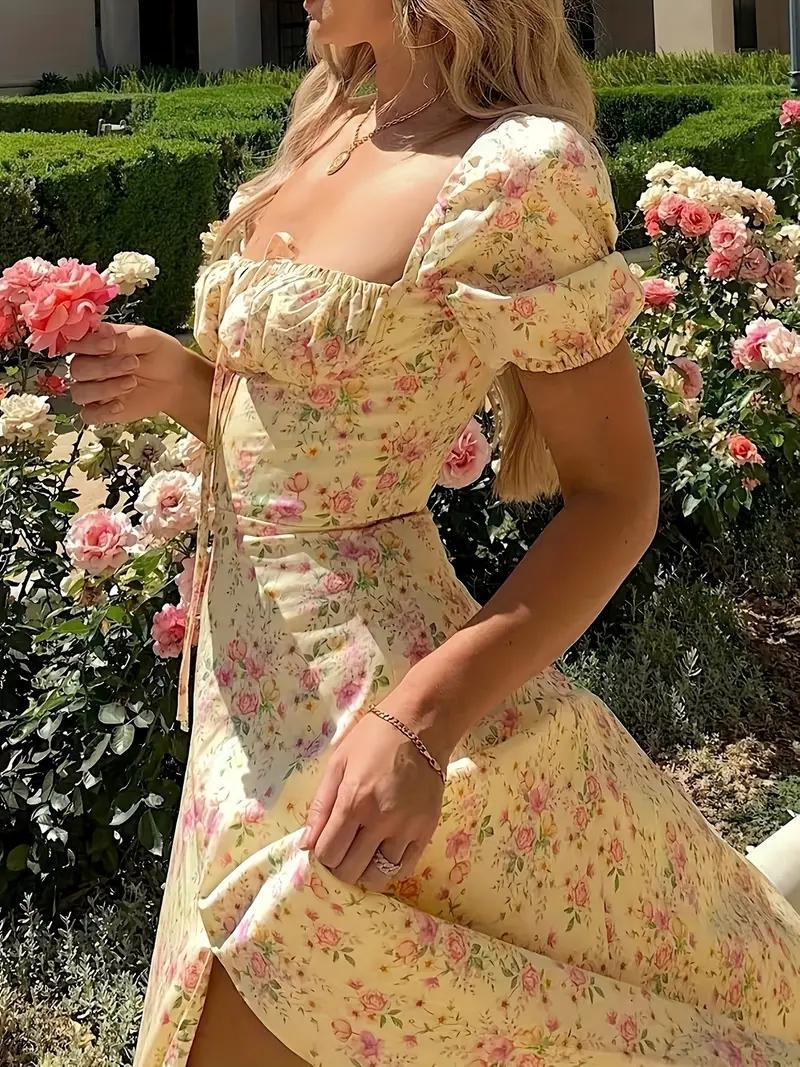 Sundress - Floral - Puff Sleeve - Summer Dress - Maxi Dress
