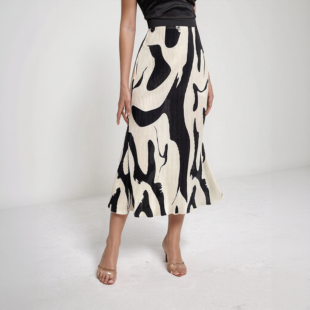 Abstract Brushstroke Print Midi Skirt