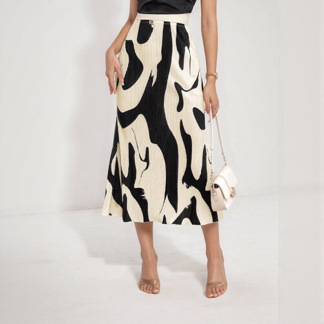 Abstract Brushstroke Print Midi Skirt