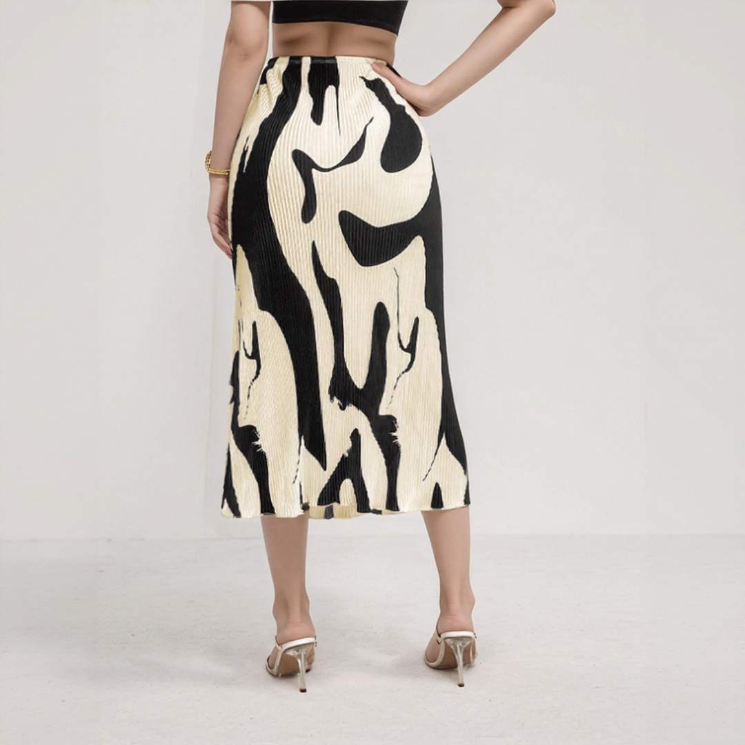 Abstract Brushstroke Print Midi Skirt