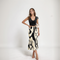 Abstract Brushstroke Print Midi Skirt