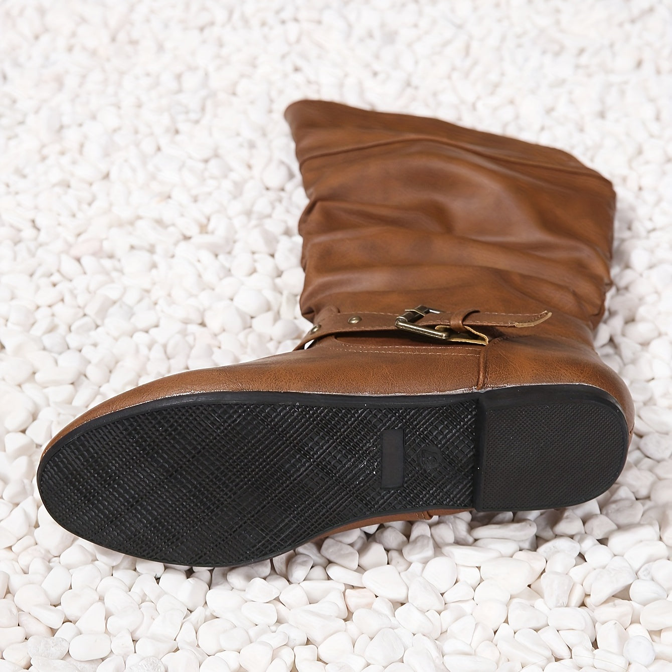 Retro Chic Pleated Knee-High Women's Boots with Buckle Detail