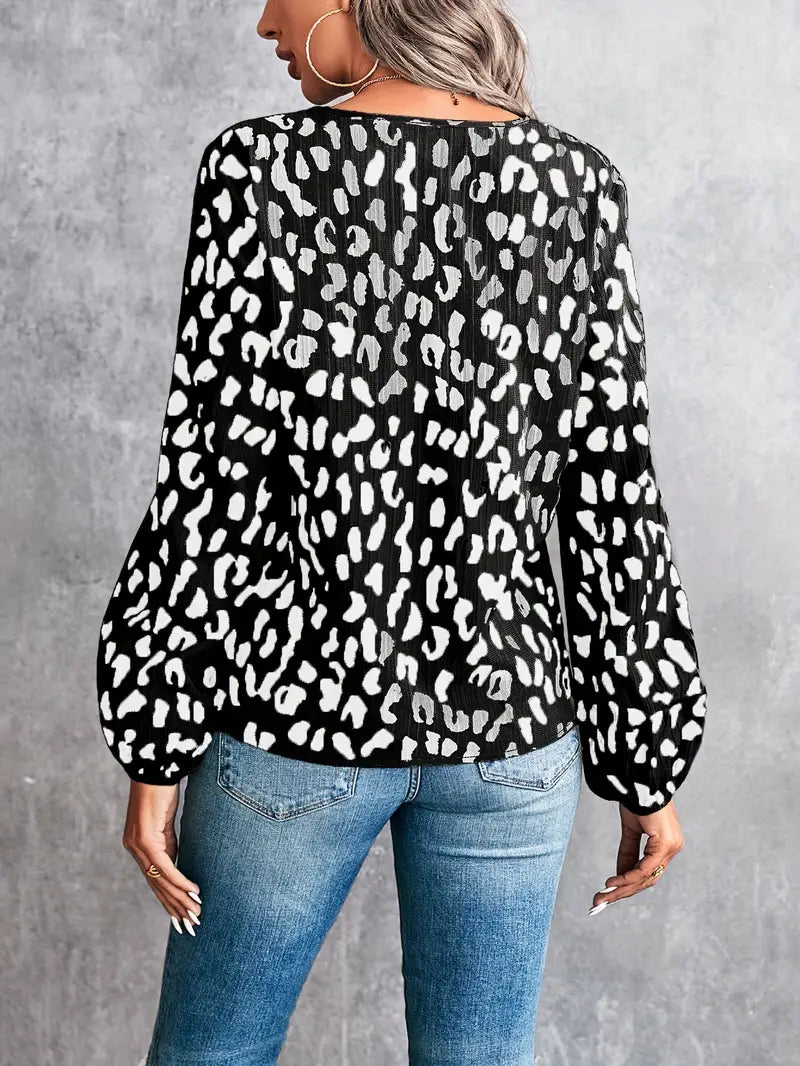 Women's - V-neck Style Blouse - Leopard Pattern - Trendy and Stylish Top for Any Occasion