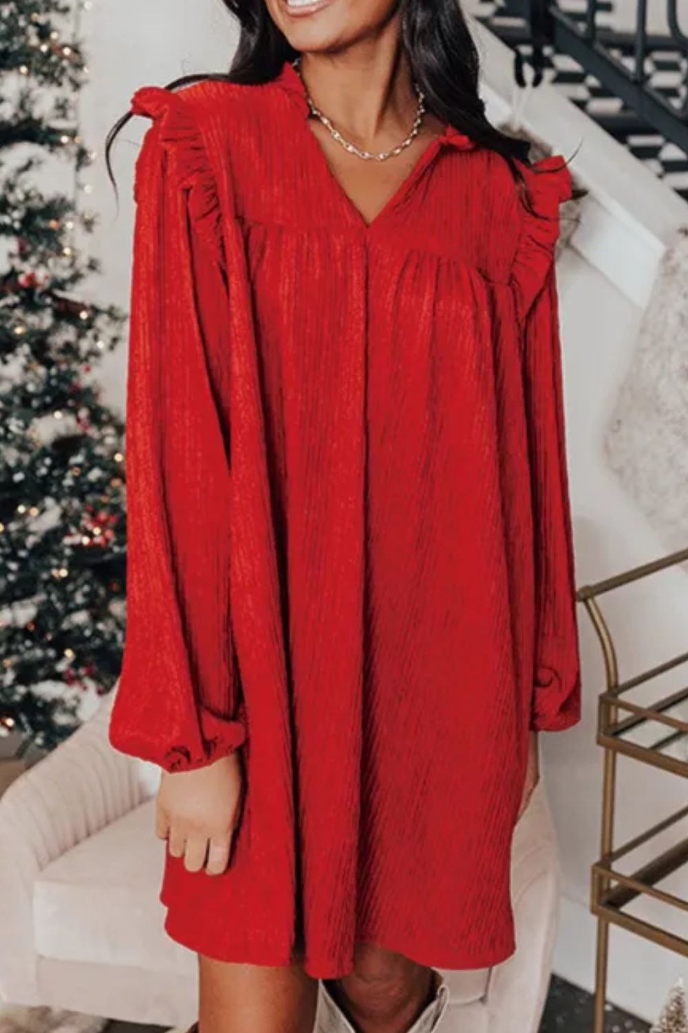 Danissa - Long sleeve dress with ruffles and notches