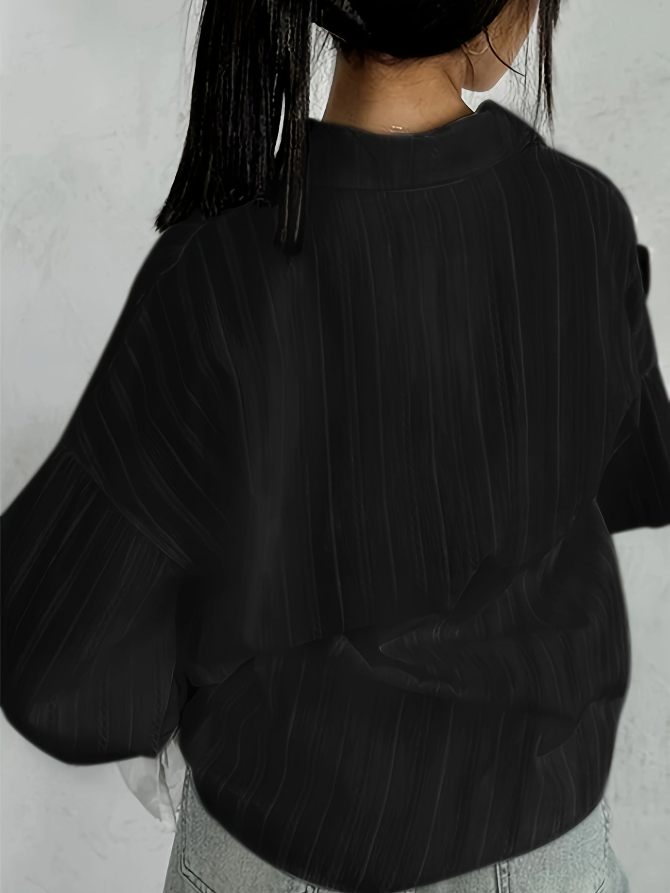 Women's - Long Sleeve Linen Blouse - Collared & Semi-Transparent Shirt - Stylish Women's Top