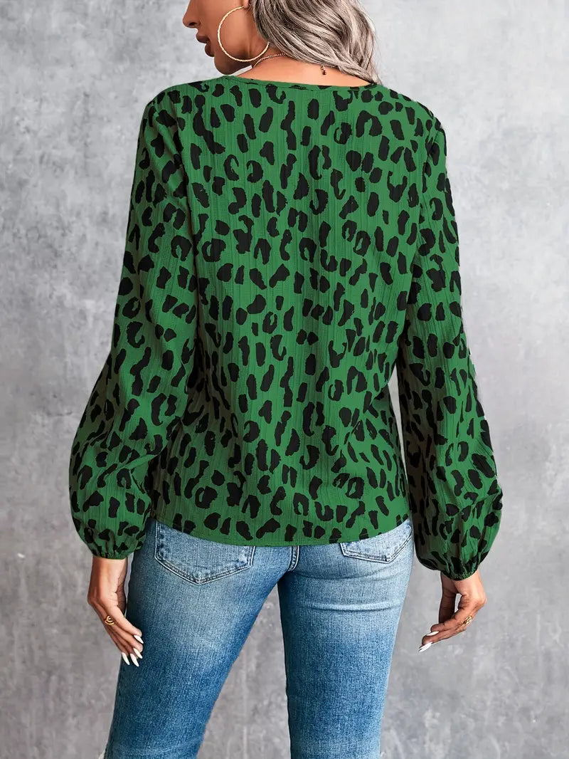 Women's - V-neck Style Blouse - Leopard Pattern - Trendy and Stylish Top for Any Occasion