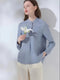 Women's - Linen Shirt - Light Blue Long-Sleeved with Split Sleeves - Elegant and Comfortable Style