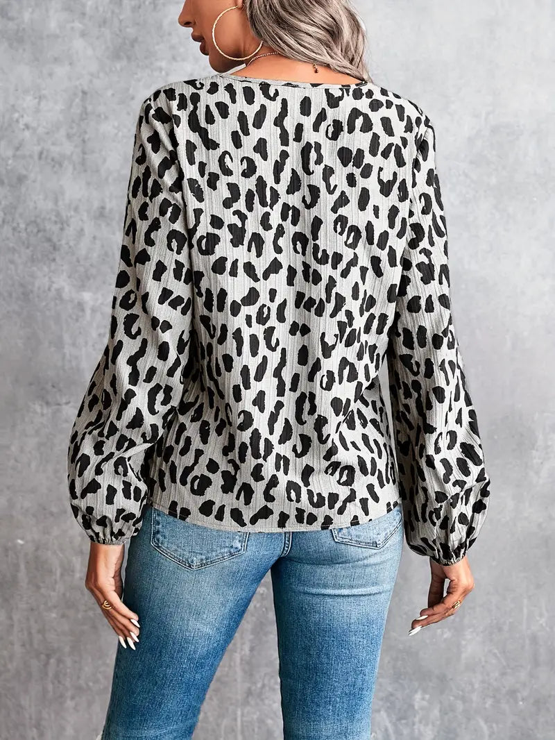Women's - V-neck Style Blouse - Leopard Pattern - Trendy and Stylish Top for Any Occasion