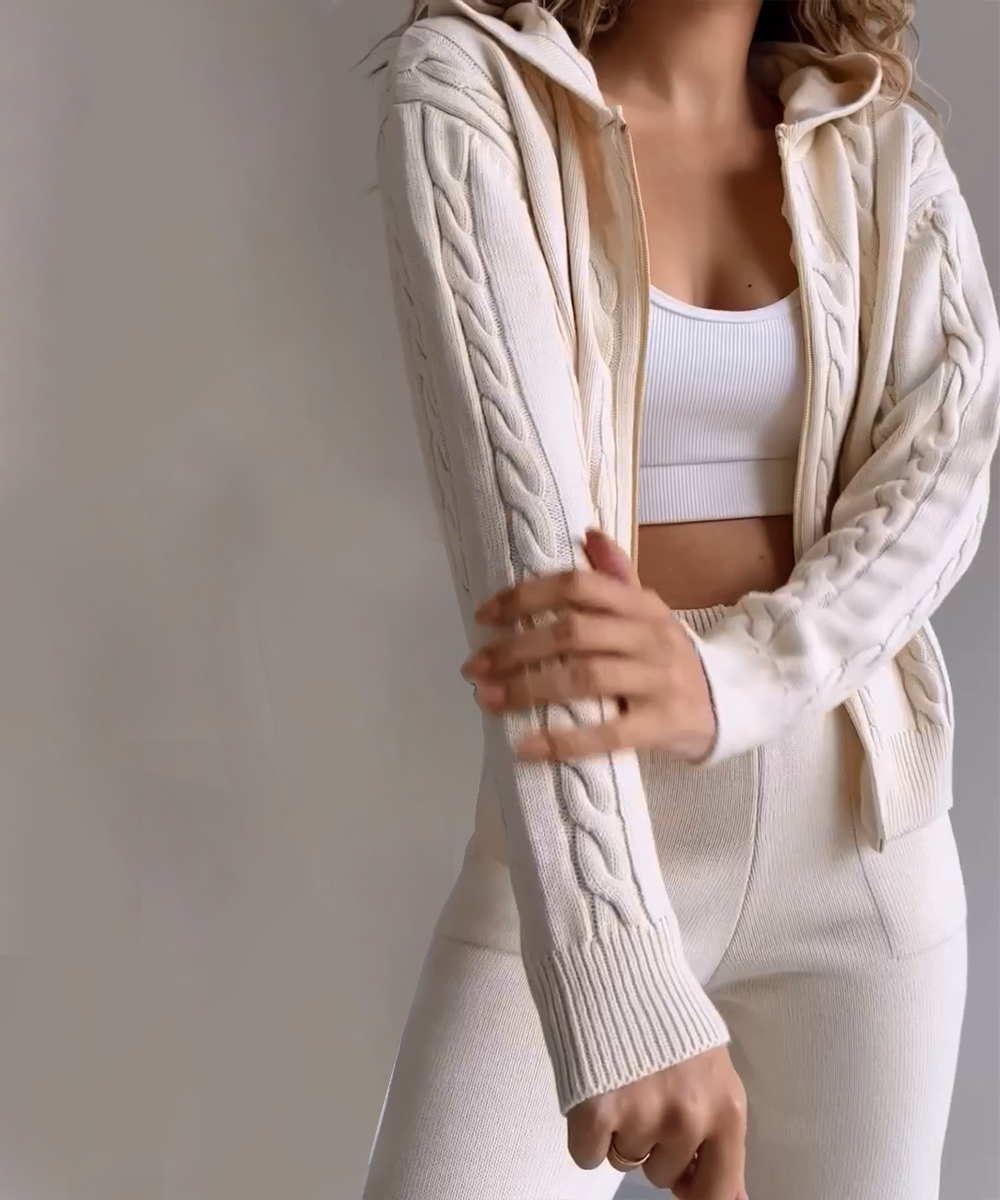 Casual two-piece jacquard sweater and cardigan