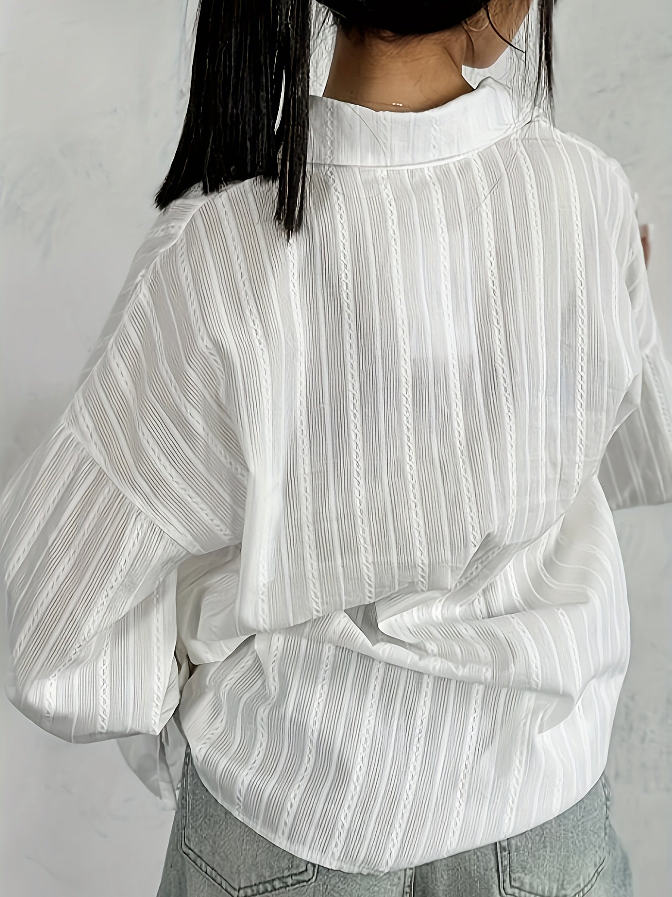 Women's - Long Sleeve Linen Blouse - Collared & Semi-Transparent Shirt - Stylish Women's Top