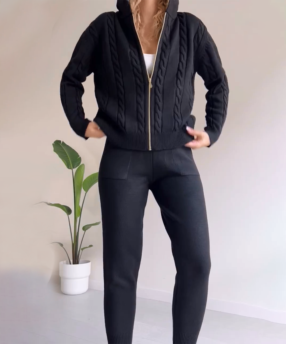 Casual two-piece jacquard sweater and cardigan