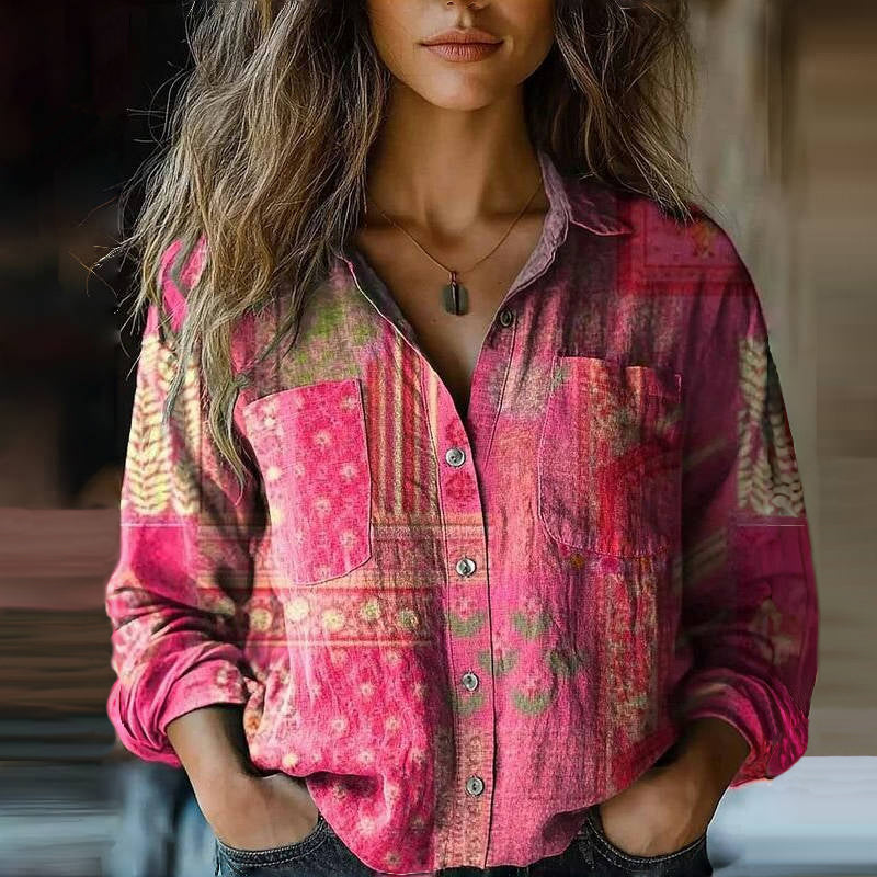 Women's - Vintage Printed Blouse - Unique Style for Casual Outfits - Trendy and Comfortable Design