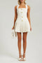 Women's Sleeveless Mini Dress - Square Neck - Tweed Textured - Button Front Elegant Fit