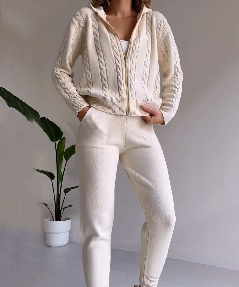 Casual two-piece jacquard sweater and cardigan