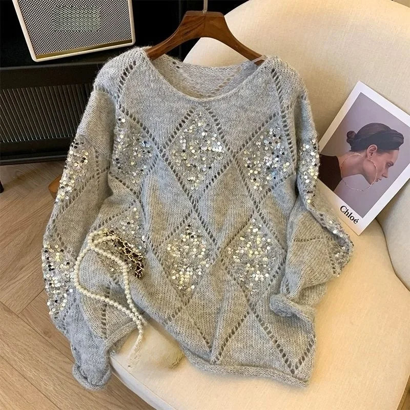 Callista - Trendy sequin sweater in a loose fit for women