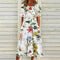 Women's Midi Dress - Floral Print - Relaxed Fit - Short Sleeve - Round Neck - With Pockets
