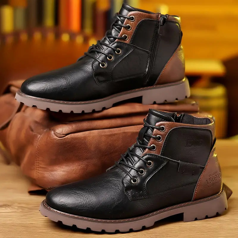 Mats - Men's leather boots with zipper