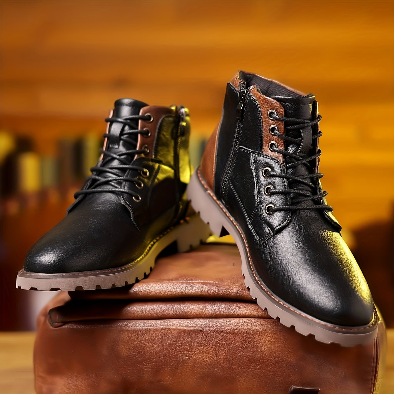 Mats - Men's leather boots with zipper