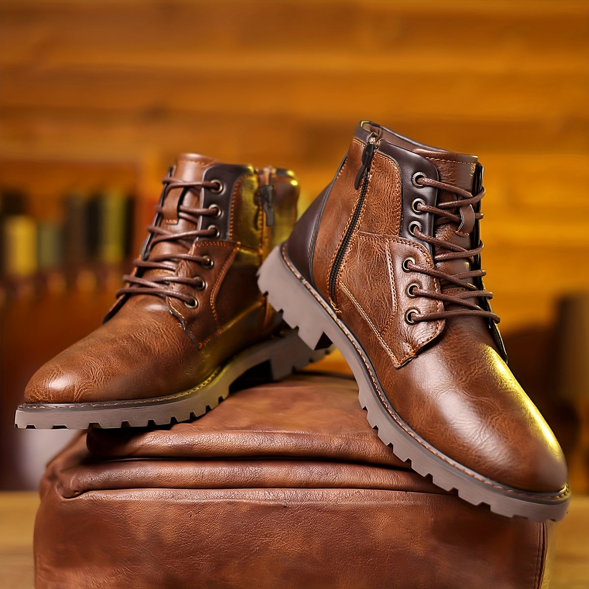 Mats - Men's leather boots with zipper