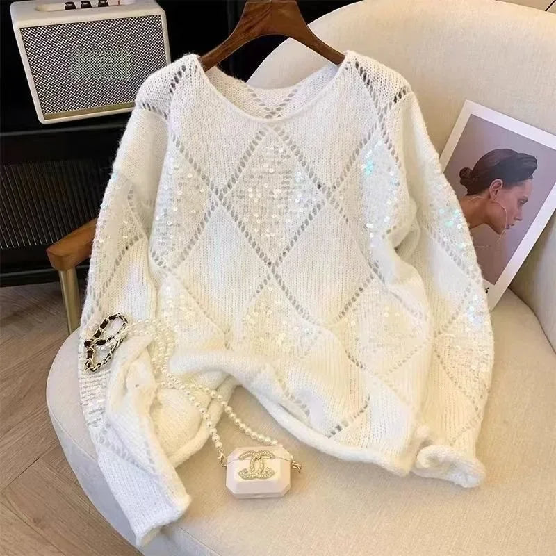 Callista - Trendy sequin sweater in a loose fit for women