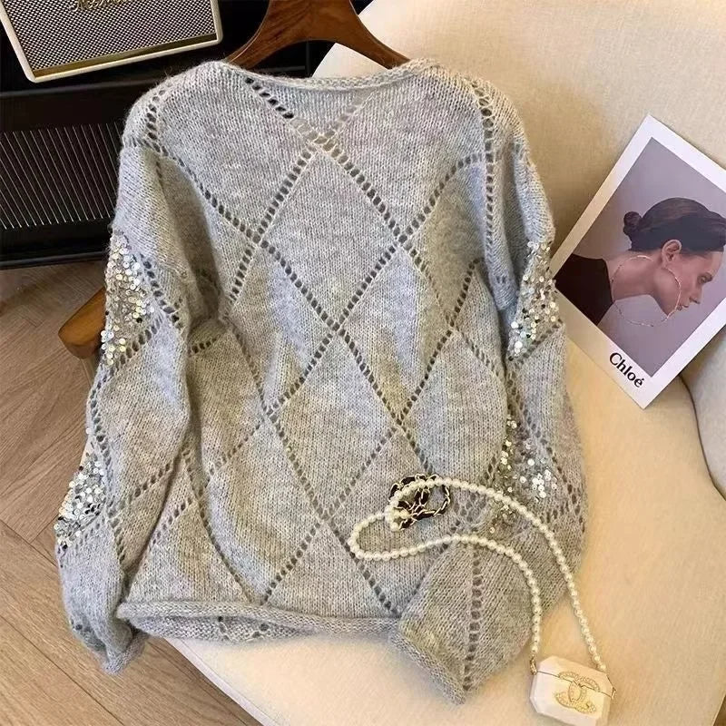 Callista - Trendy sequin sweater in a loose fit for women