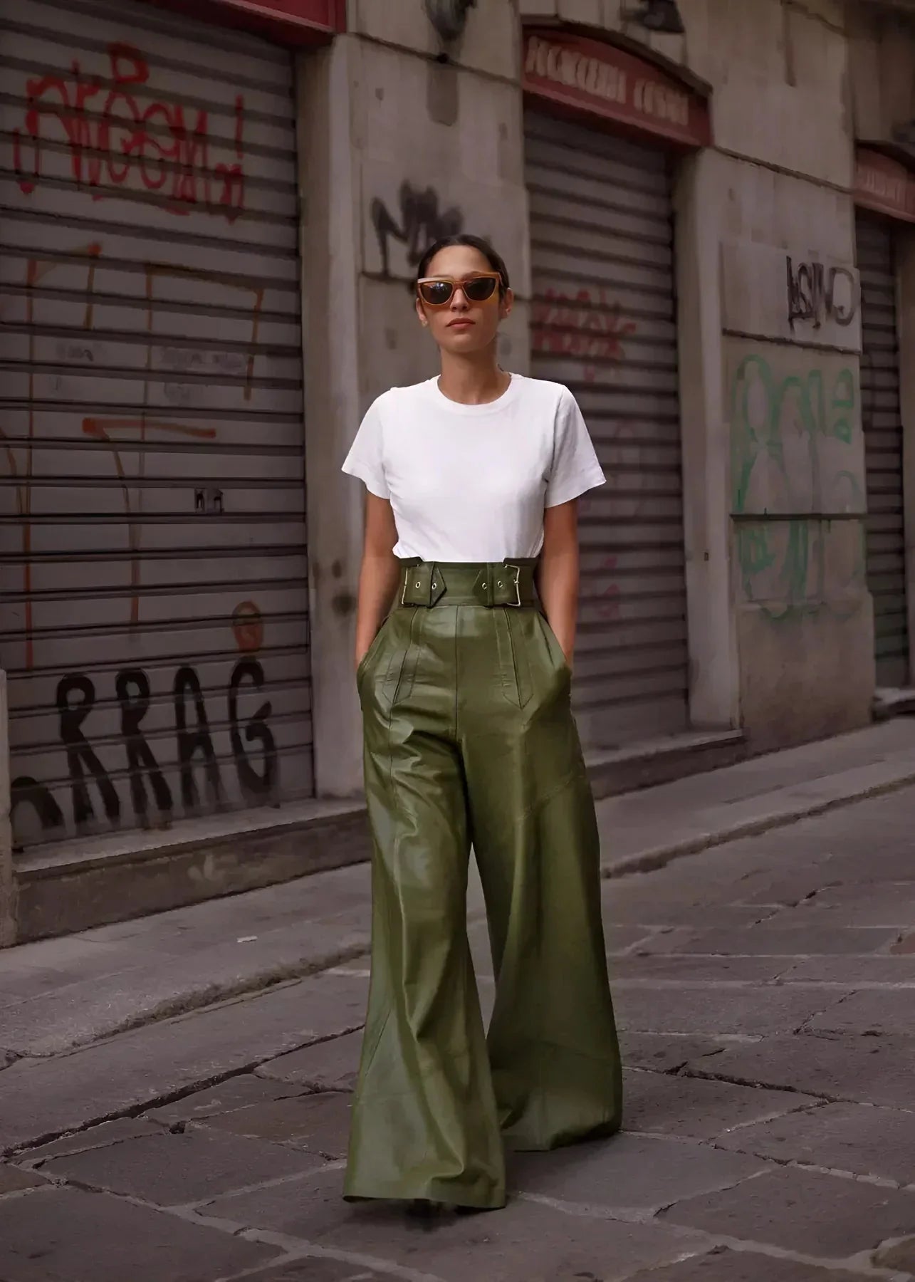 Wide-Leg Belted Pants