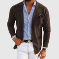 Elegant men's cardigan with pockets and lapel collar, solid color, long sleeves