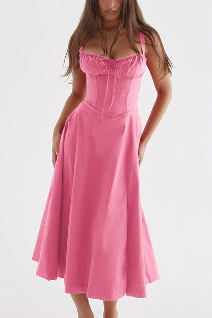 Women's Midi Dress - Corset Bodice - Sweetheart Neckline - Slit Skirt Elegant Fit