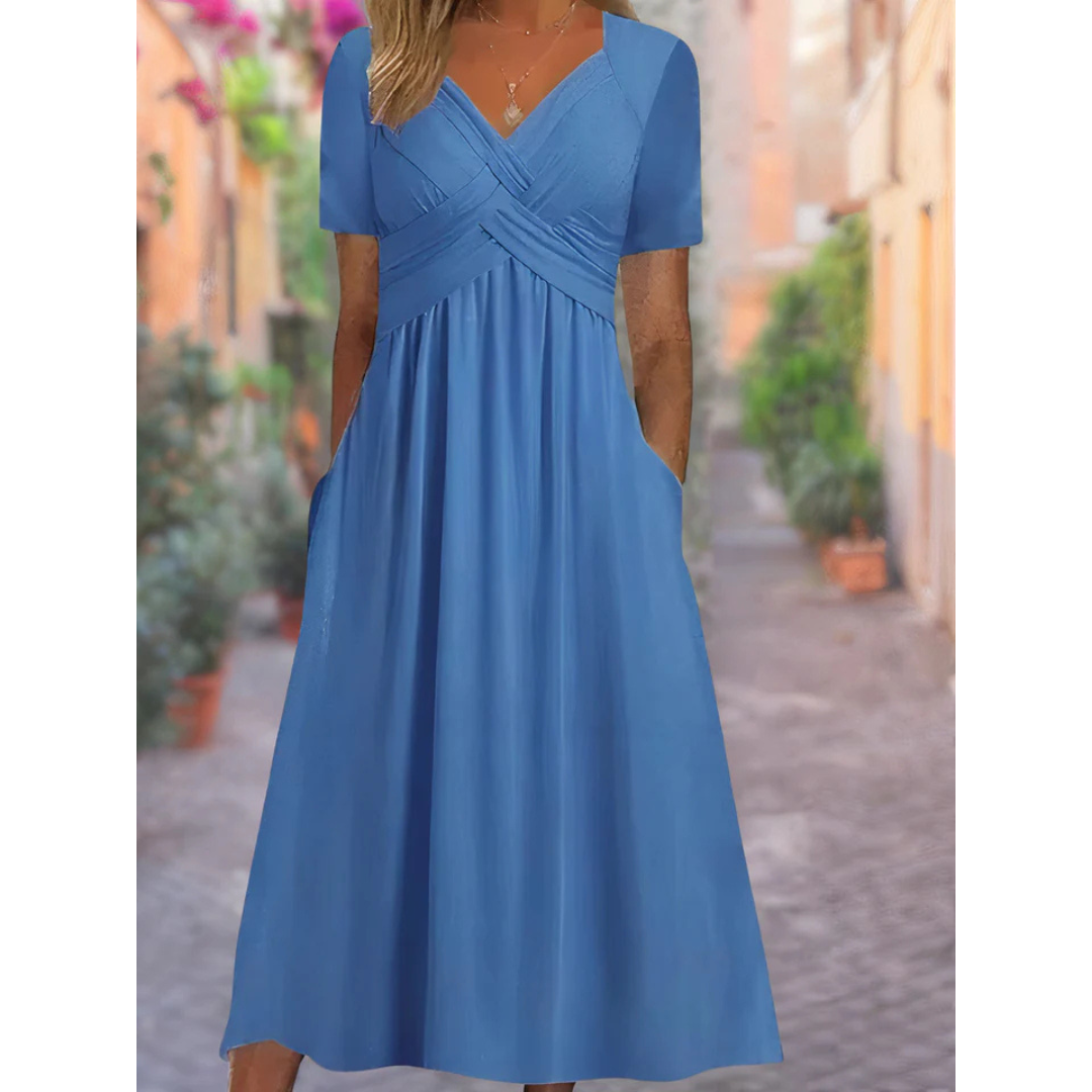Women's Cross Over V-Neck Dress | Midi