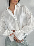 Women's -  Long Sleeve Linen Blouse - Collared & Semi-Transparent Shirt - Stylish Women's Top