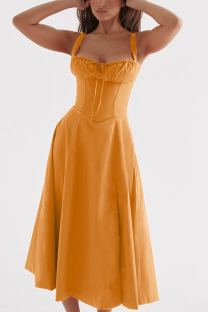 Women's Midi Dress - Corset Bodice - Sweetheart Neckline - Slit Skirt Elegant Fit