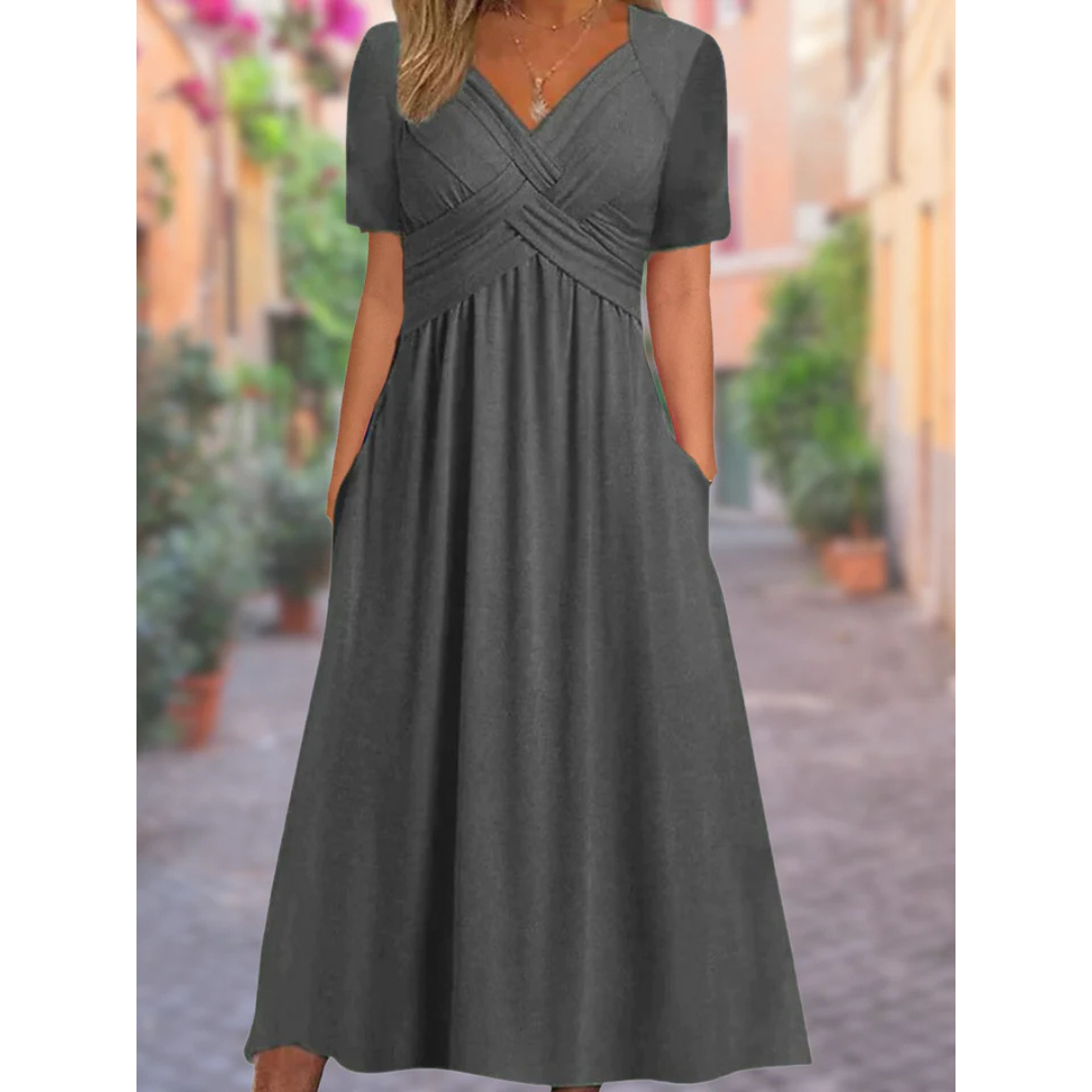 Women's Cross Over V-Neck Dress | Midi